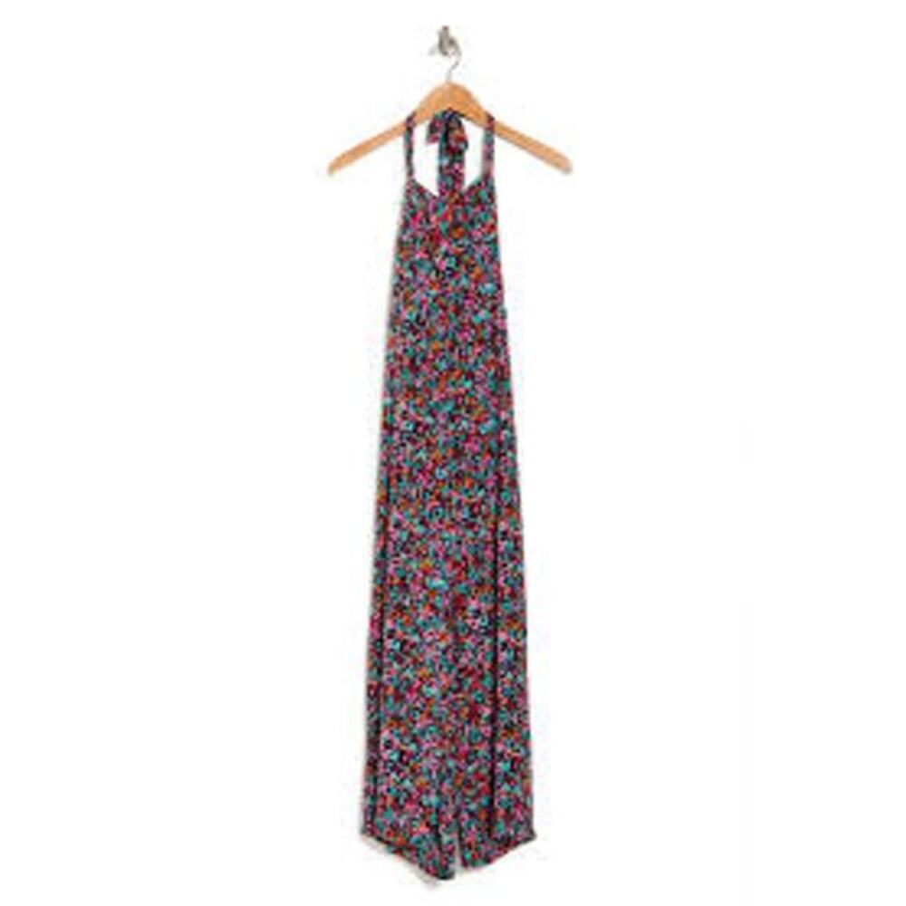 NWT Raga -Through The Fields Floral Halter Jumpsuit In Black